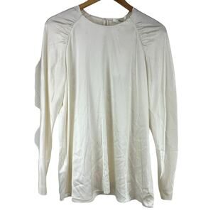 Hugo Boss NWT Bergitta White Silk Blend Blouse Size 10 Long Sleeve Keyhole Back